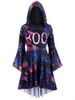 Flare Sleeve Galaxy Print High Low Hooded Plus Size Dress -  