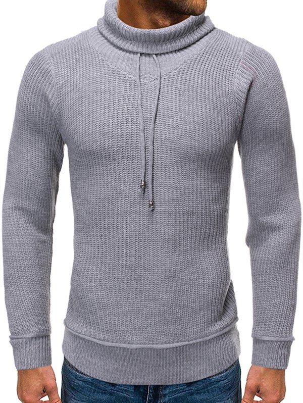 

Drawstring Turtleneck Pullover Sweater, Light gray