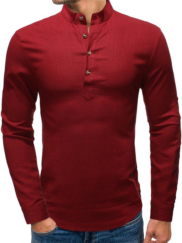 

Button Embellished Long Sleeves Shirt, Red wine