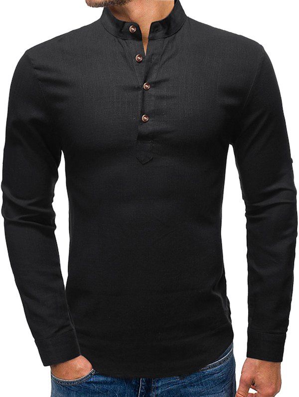 

Button Embellished Long Sleeves Shirt, Black