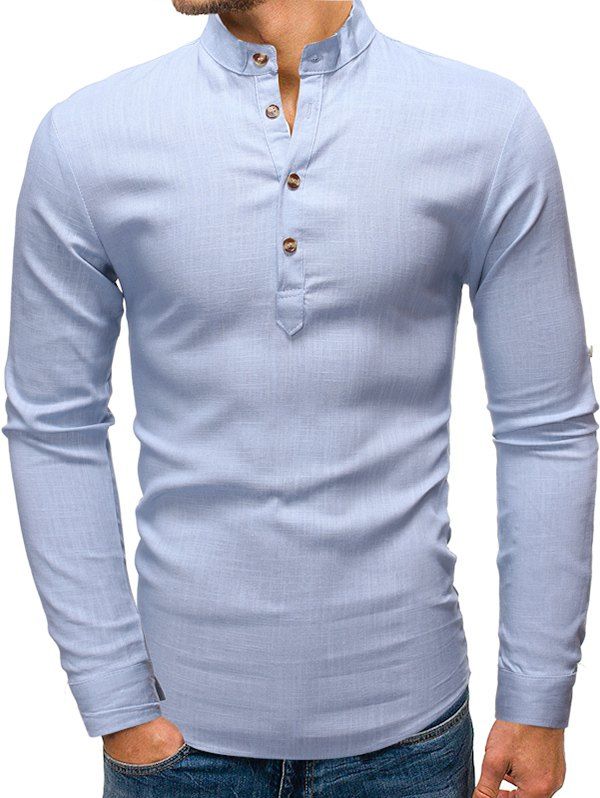 

Button Embellished Long Sleeves Shirt, Light blue