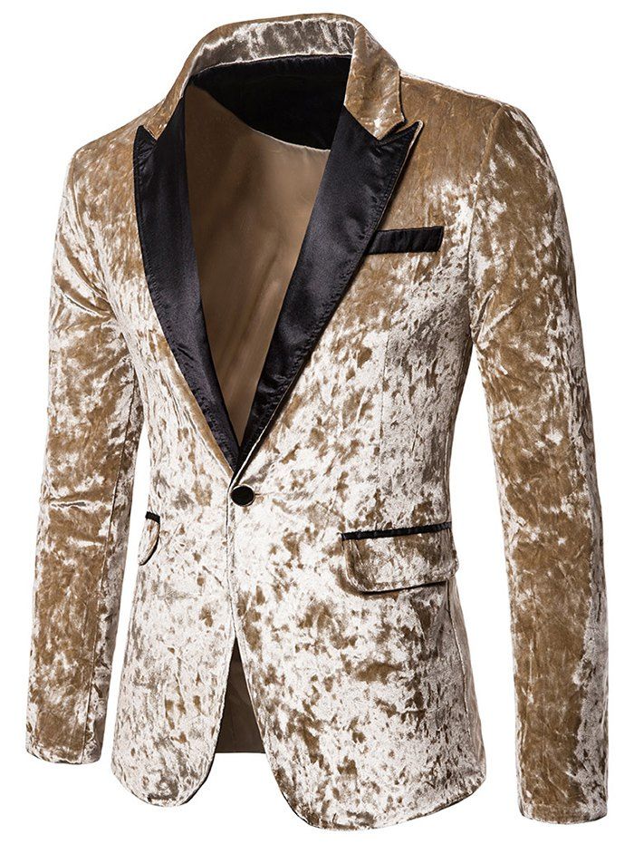 

Crushed Velvet One Button Party Blazer, Light khaki
