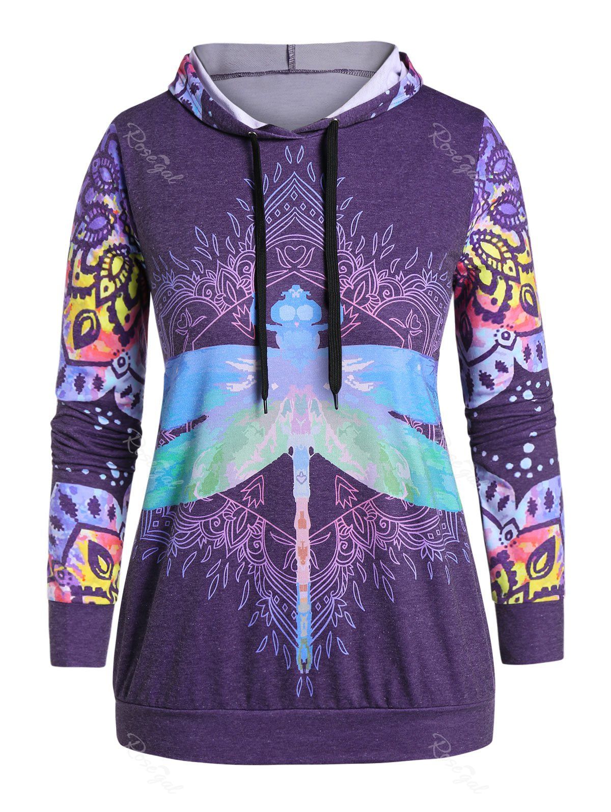 

Plus Size Tunic Printed Hoodie, Viola purple