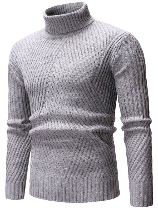 

Plain Turtleneck Rib Knit Pullover Sweater, Gray