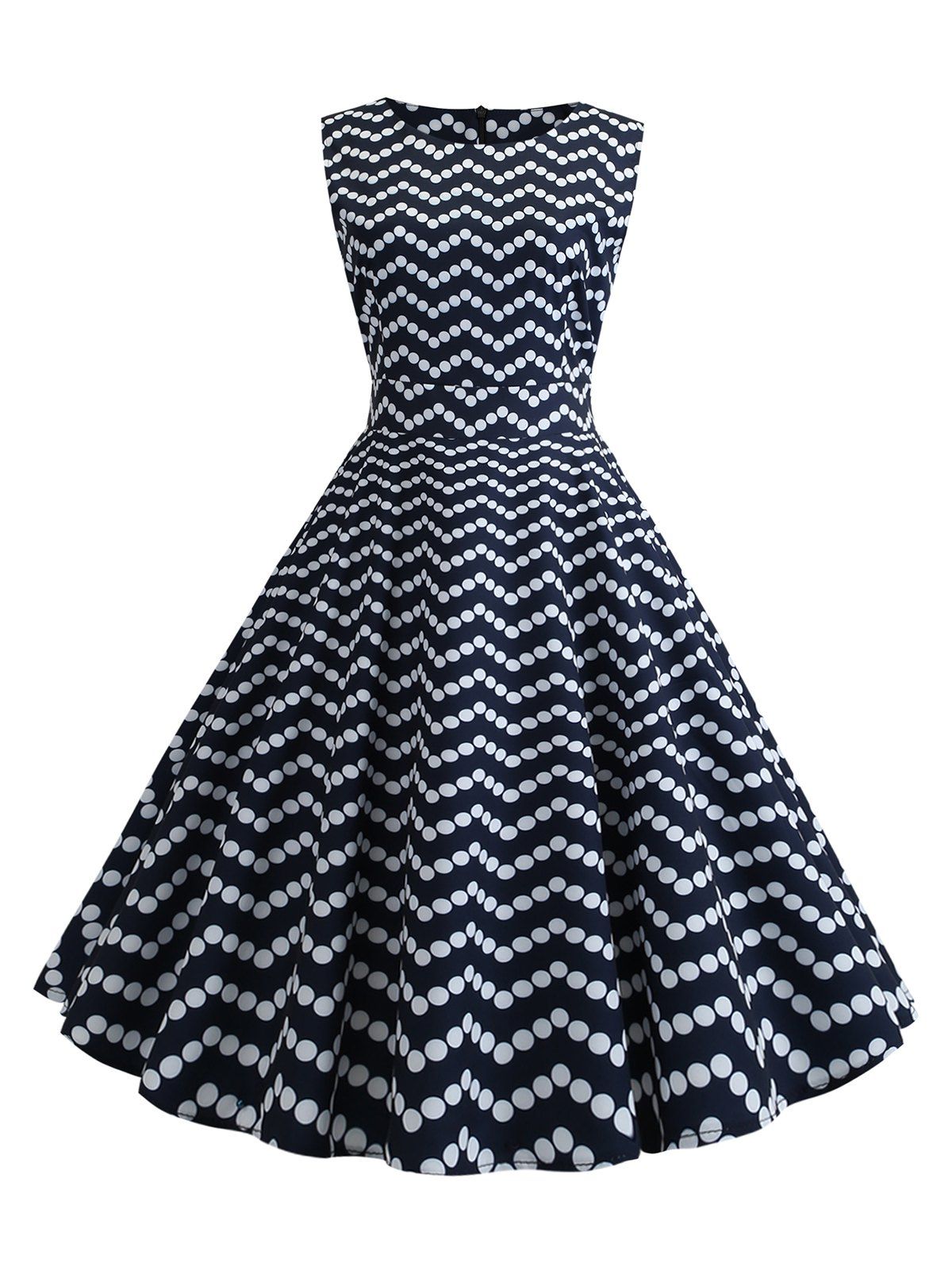 

Polka Dot Knotted Sleeveless Round Neck Dress, Cadetblue