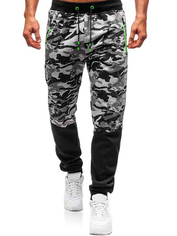 

Camo Print Pocket Drawstring Jogger Pants, Light gray