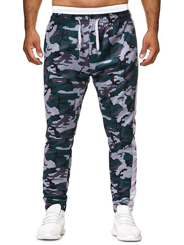 

Camo Printed Drawstring Casual Pants, Green