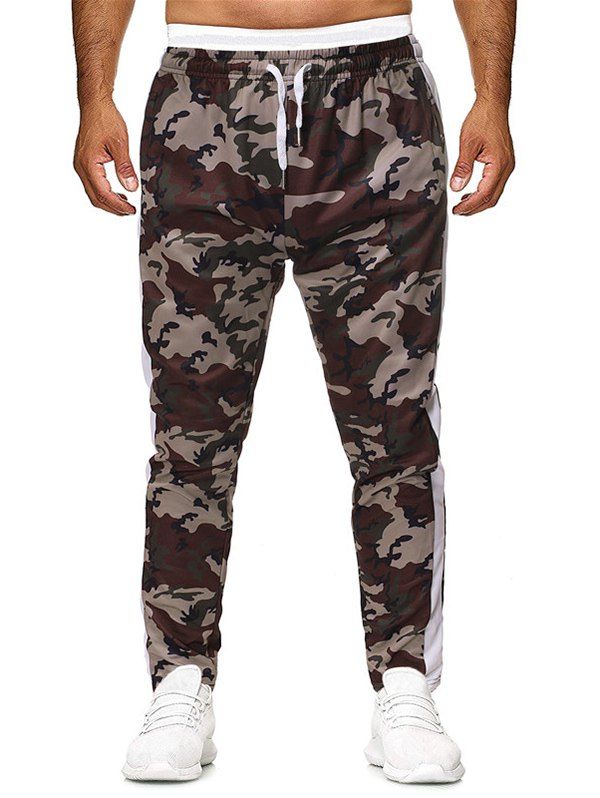 

Camo Printed Drawstring Casual Pants, Brown