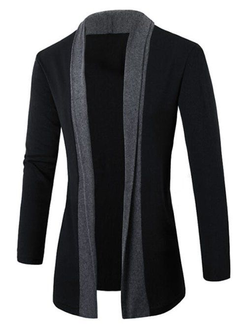 

Color-blocking Splicing Open Front Cardigan, Dark gray