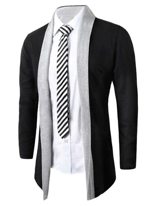 

Color-blocking Splicing Open Front Cardigan, Light gray