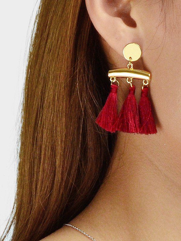 

Ethnic Tassel Drop Earrings, Red wine