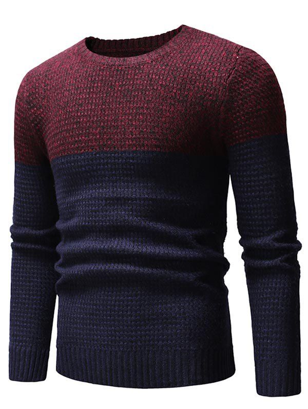 

Two Tone Heather Knit Pullover Sweater, Red wine