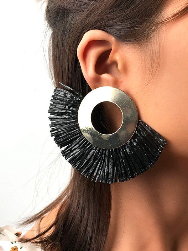 

Retro Fringe Semicircle Ethnic Stud Earrings, Black