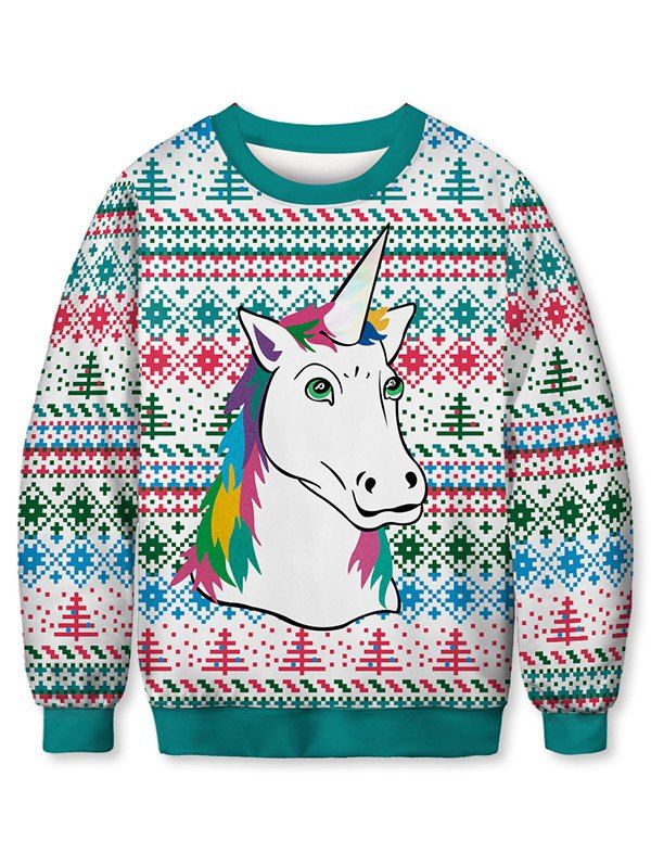 

Cartoon Unicorn Pattern Long-sleeved Sweatshirt, Dark turquoise