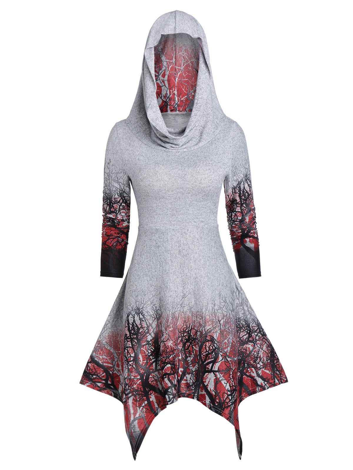 

Convertible Tree Print Halloween Hanky Hem Dress, Gray goose