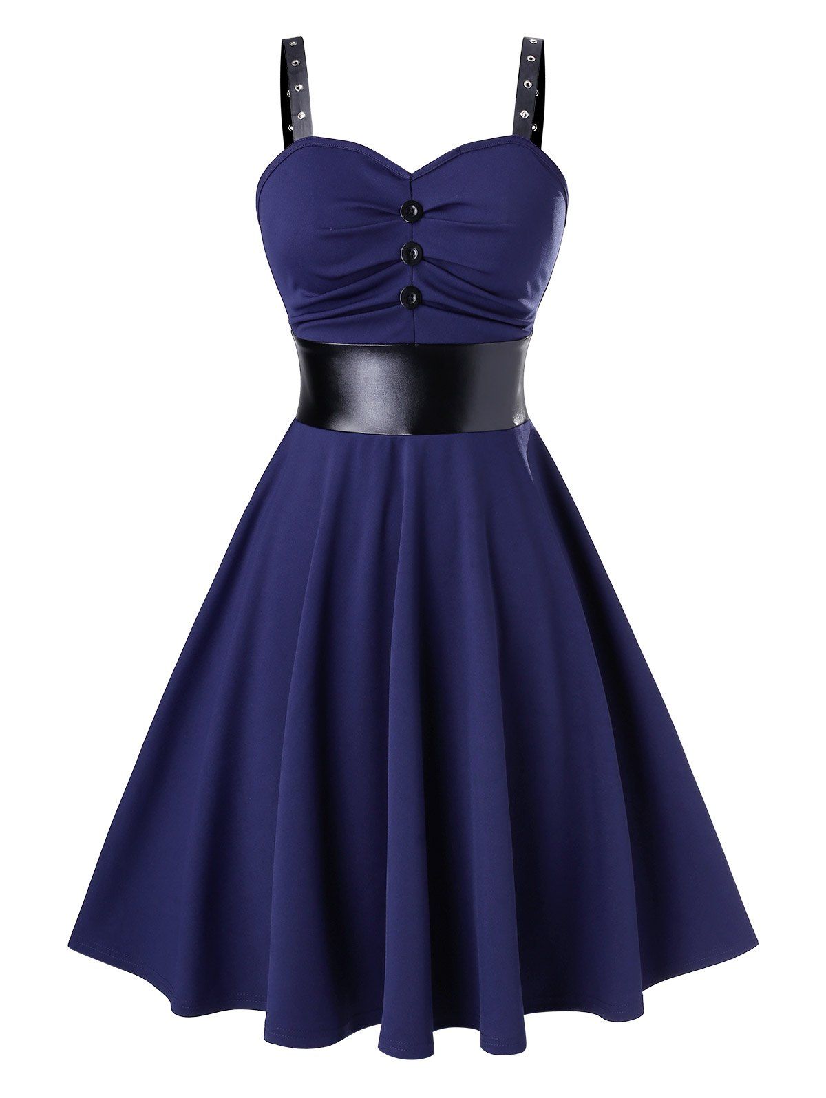 

High Waist Sweetheart Collar A Line Dress, Cadetblue