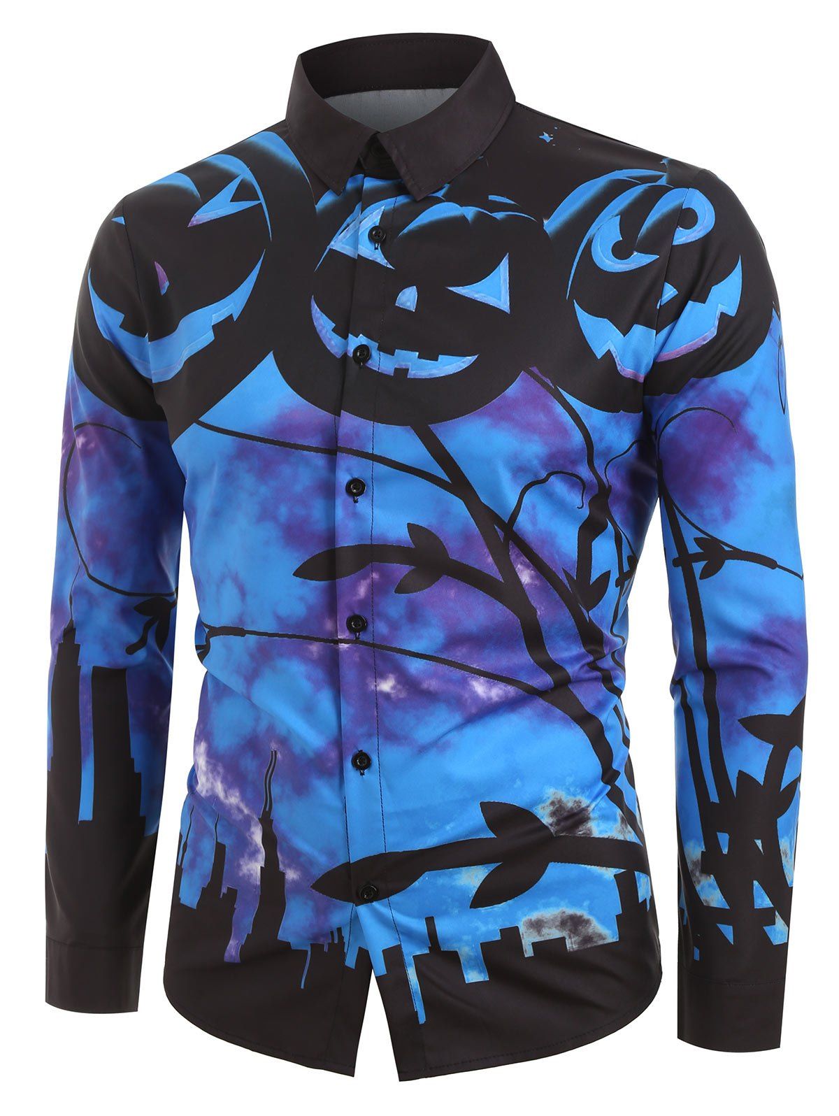 

Halloween Pumpkin Graphic Print Shirt, Blue