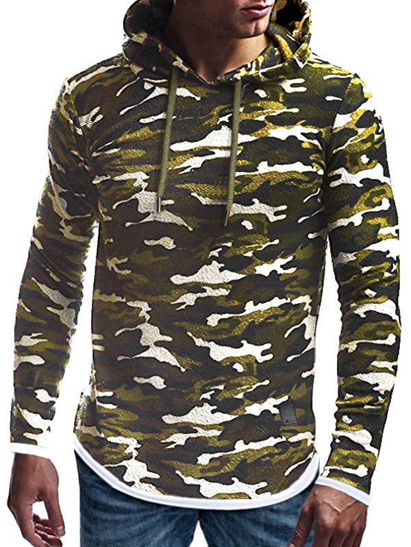 

Contrast Trim Applique Faux Twinset Long Hoodie, Camouflage green