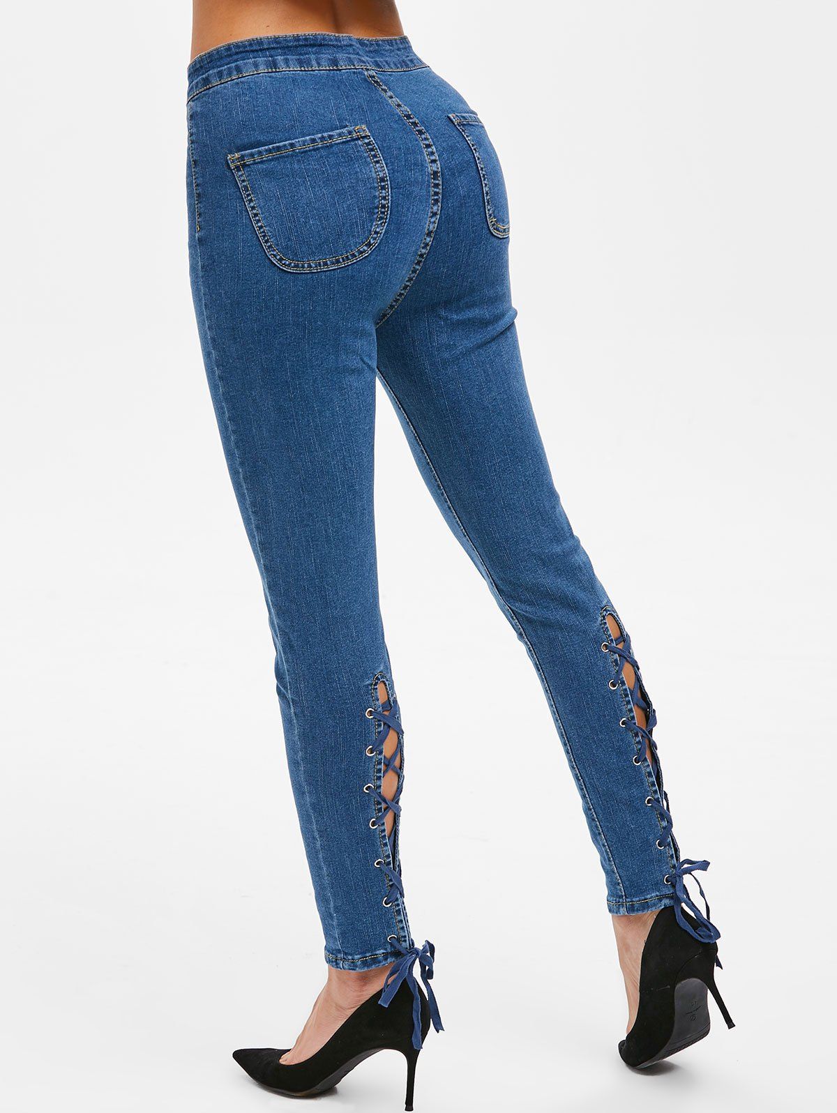 

Lace Up High Rise Skinny Jeans, Denim dark blue