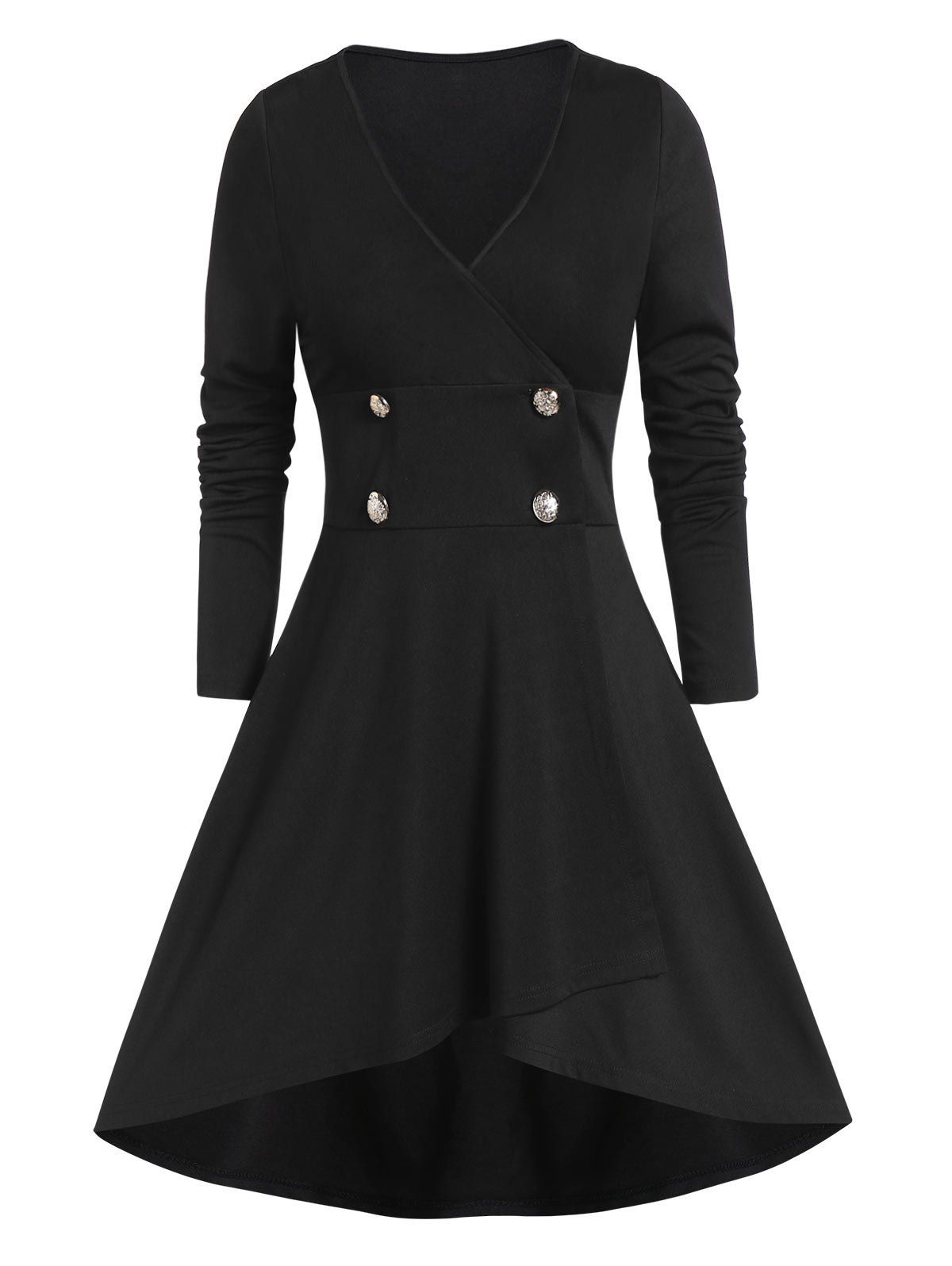 

High Low Tunic V Neck Coat, Black