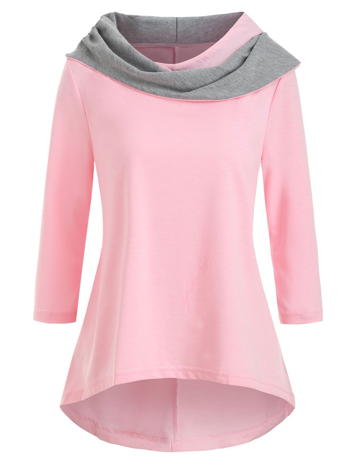 

Contrast Longline High Low Hoodie, Pink