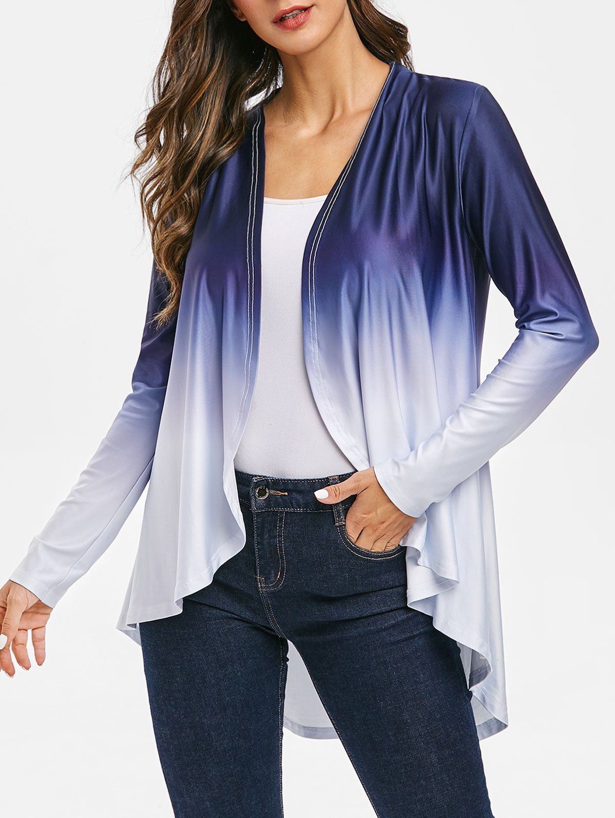 

Open Front Ombre Color Cardigan, Multi-a