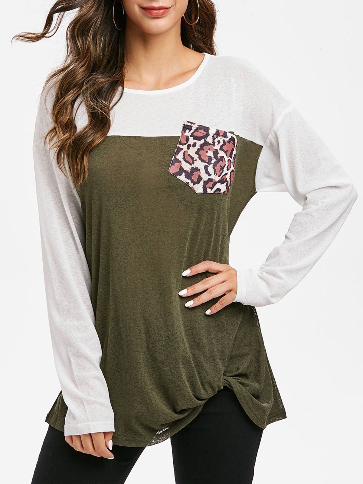 

Leopard Two Tone Twist Knitted Top, Camouflage green