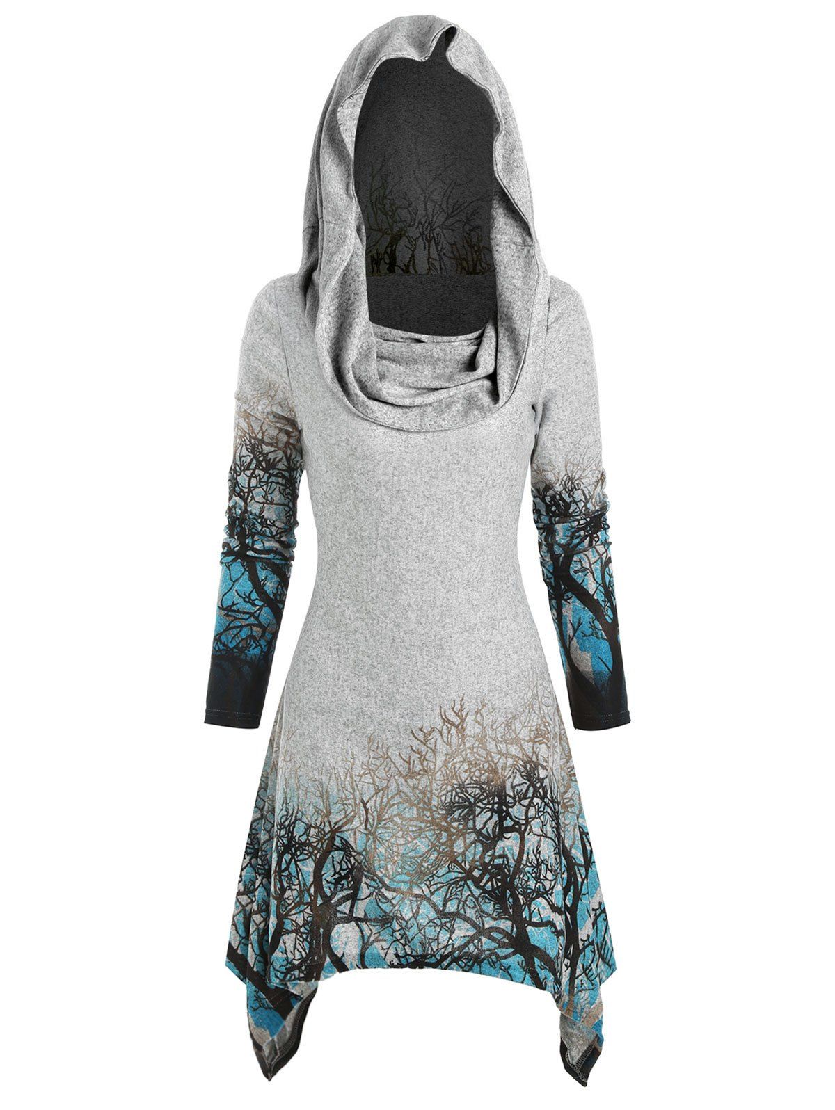 

Halloween Tree Print Convertible Collar Longline Knitwear, Blue ivy