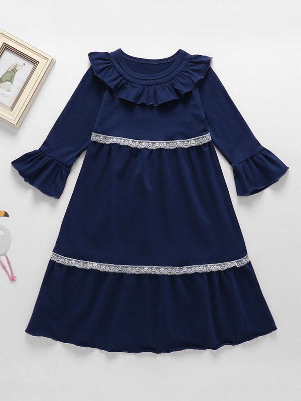 

Girls Ruffled Trim Midi A Line Dress, Cadetblue