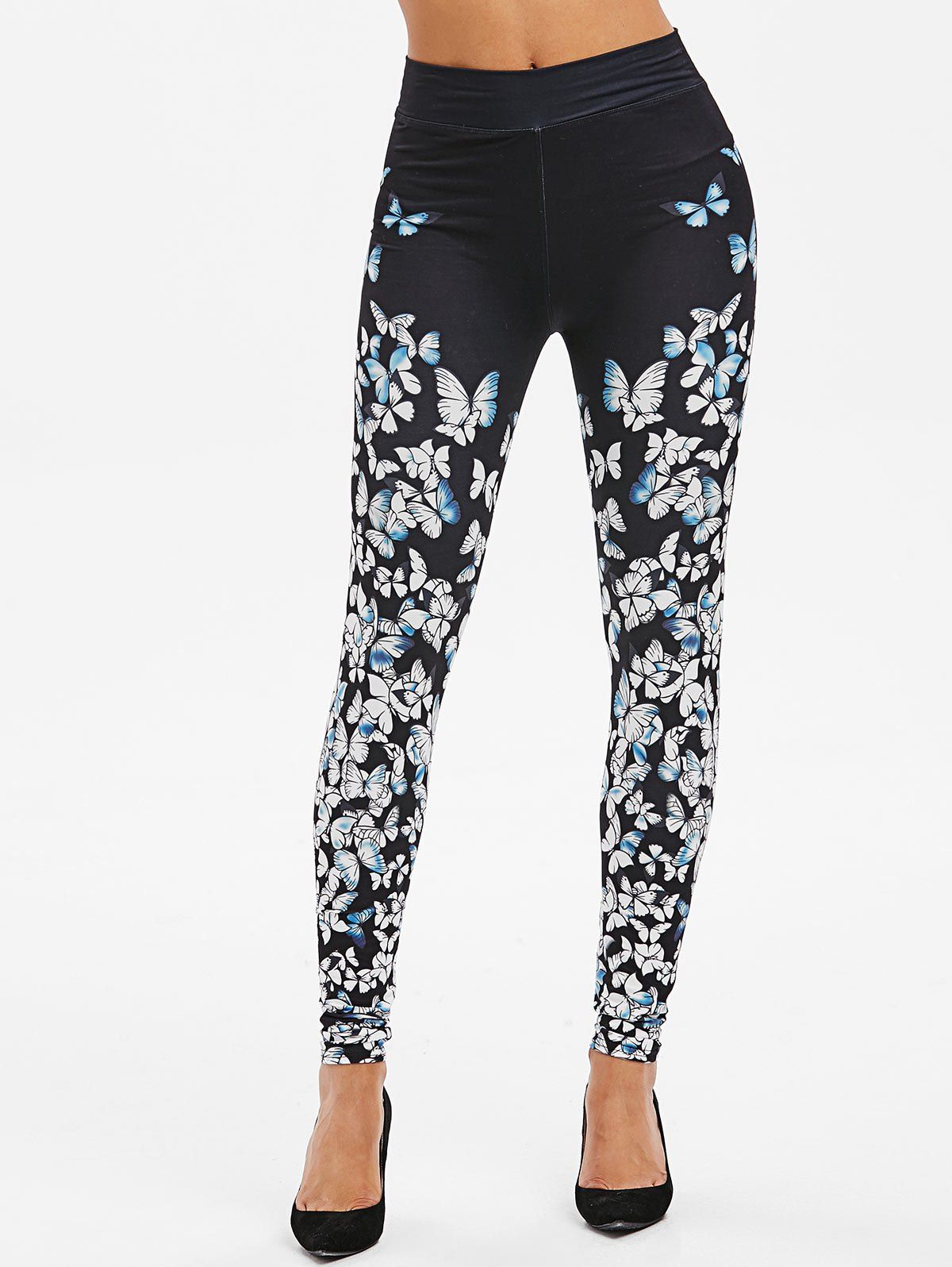 

Butterfly Print High Rise Skinny Leggings, Multi-a