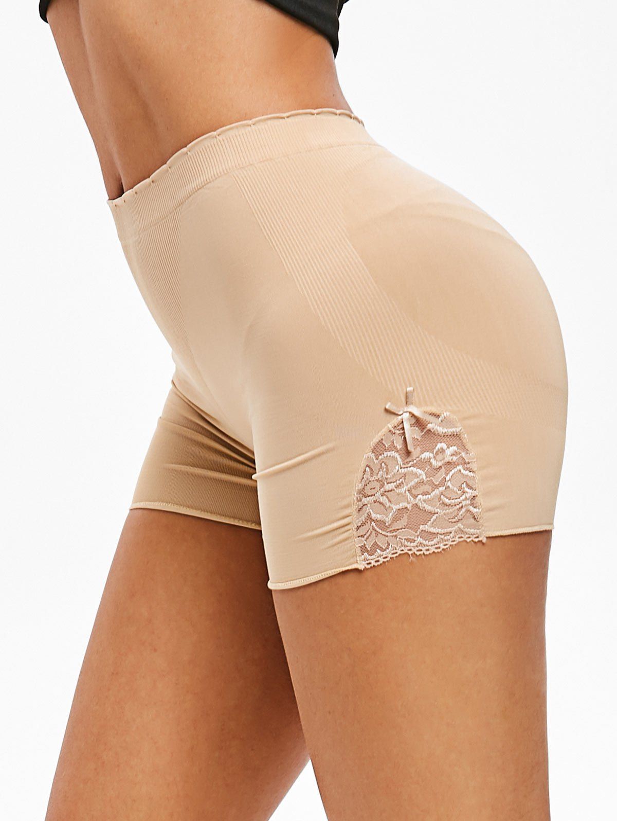 

Lace Insert Bowknot Slip Shorts, Brown sugar
