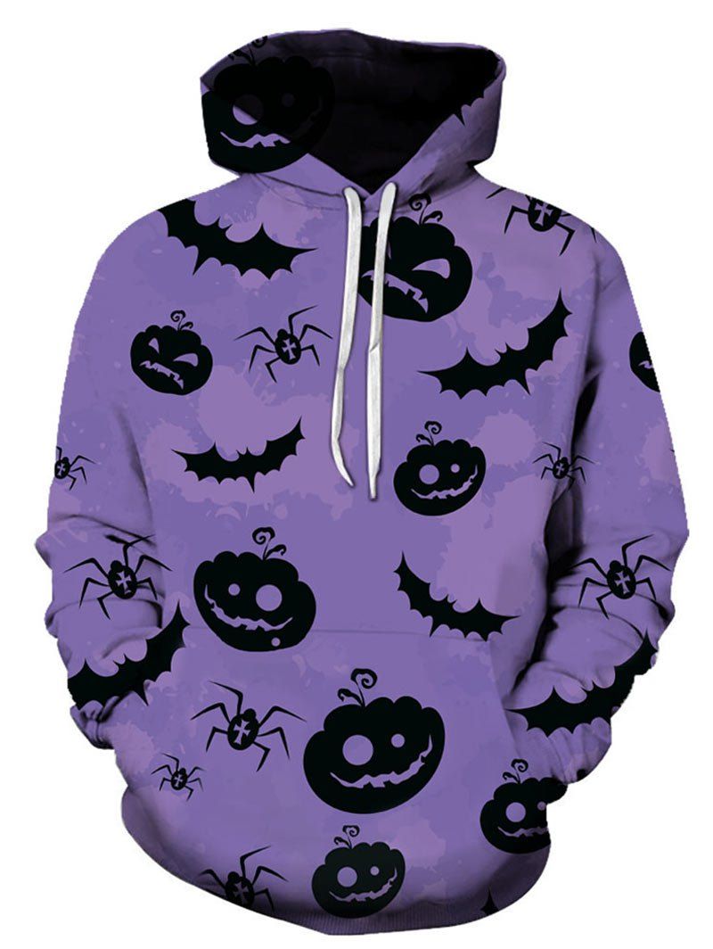 

Halloween Pumpkin Spider Bat Printed Hoodie, Purple