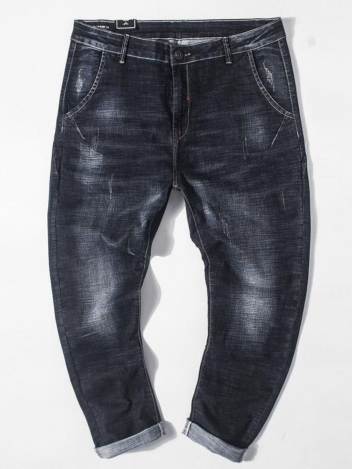 

Plus Size Dark Wash Destroyed Tapered Jeans, Navy blue
