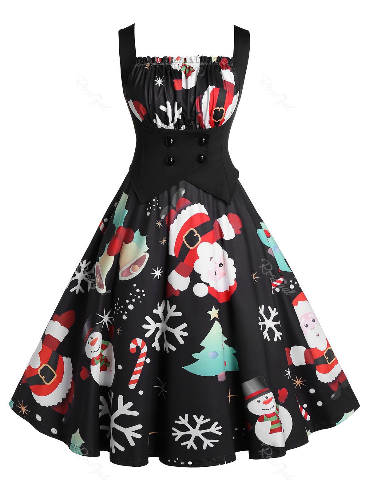 Sale Plus Size A Line Pleated Christmas Printed Dress  