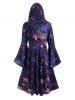 Flare Sleeve Galaxy Print High Low Hooded Plus Size Dress -  