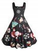 Plus Size A Line Pleated Christmas Printed Dress -  