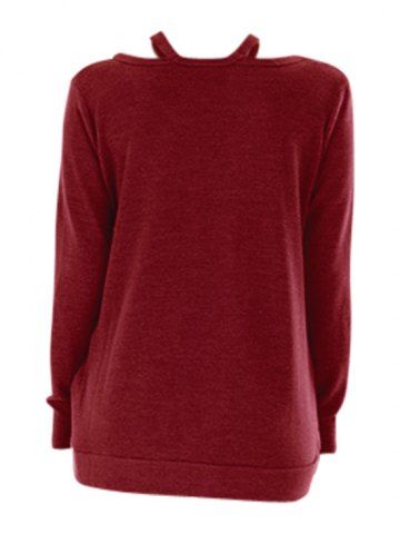 

Criss Cross Keyhole Long Sleeve T-shirt, Red wine