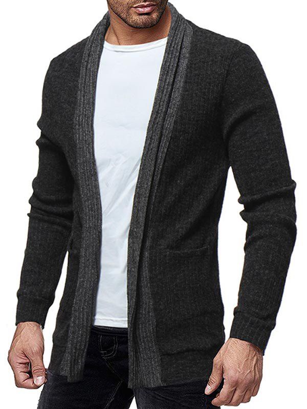 

Two Pocket Knitted Open Front Cardigan, Dark gray