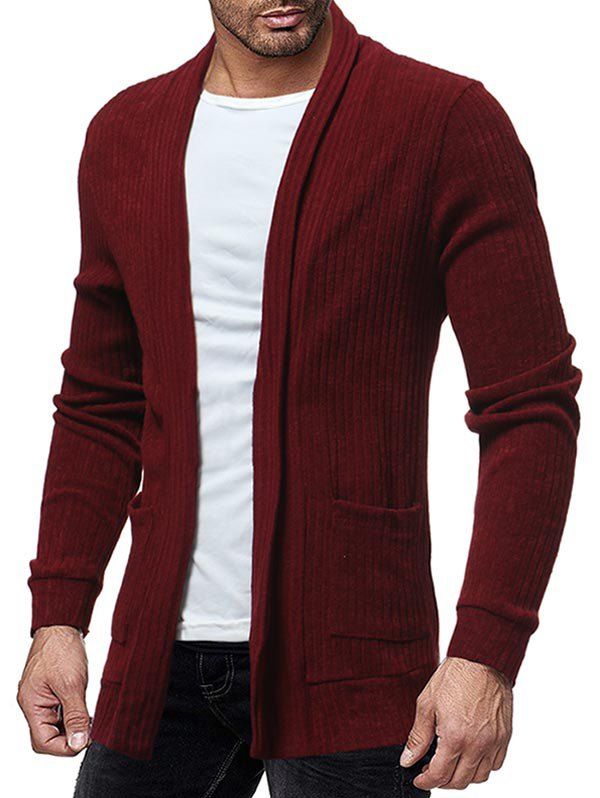 

Two Pocket Knitted Open Front Cardigan, Red wine