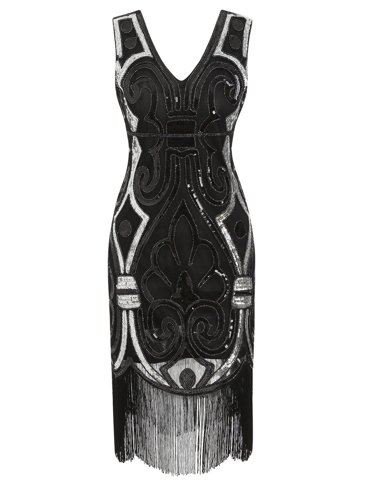 

Sequined Sleeveless Sheath Flapper Dress, Black