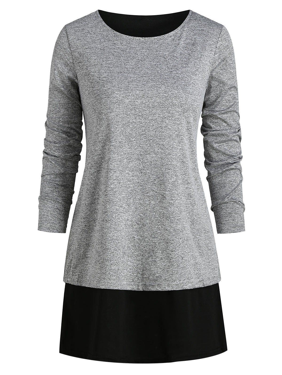 

Back Slit Heathered Round Neck Tee, Gray