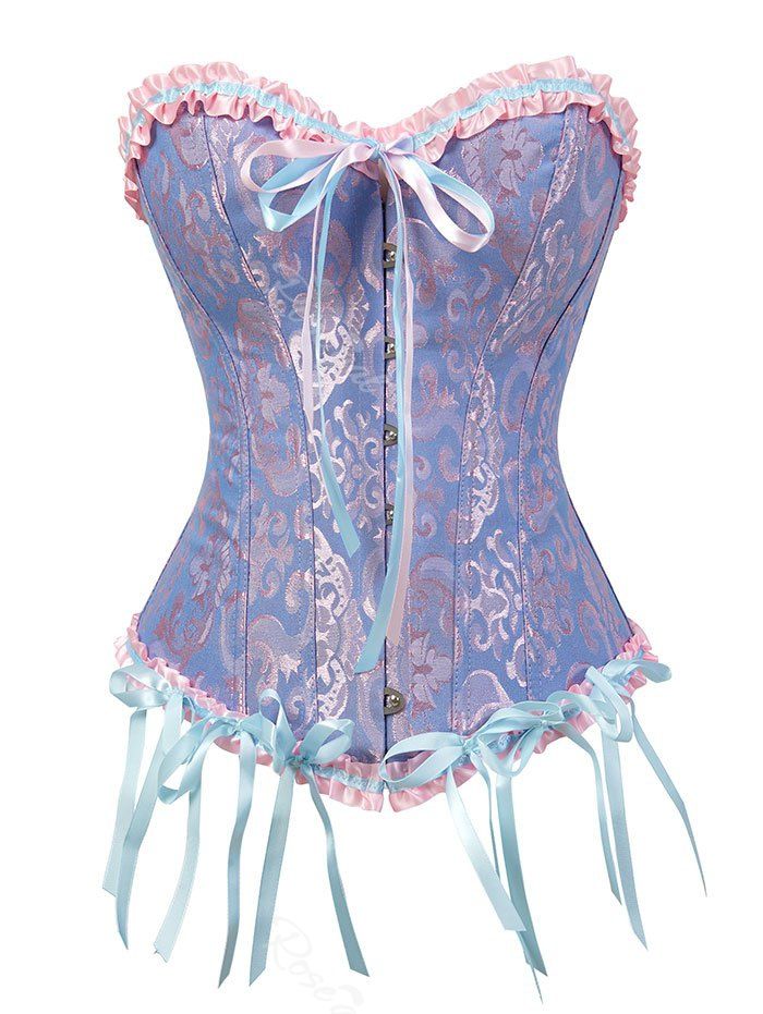 

Plus Size Bowknot Flounce Lace Up Corset, Lavender blue