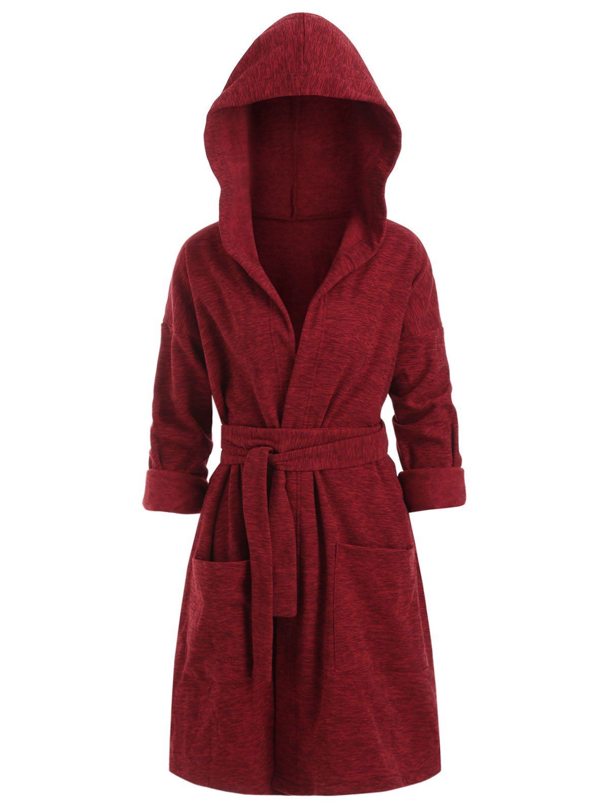 

Space Dye Belted Hooded Longline Coat, Red wine