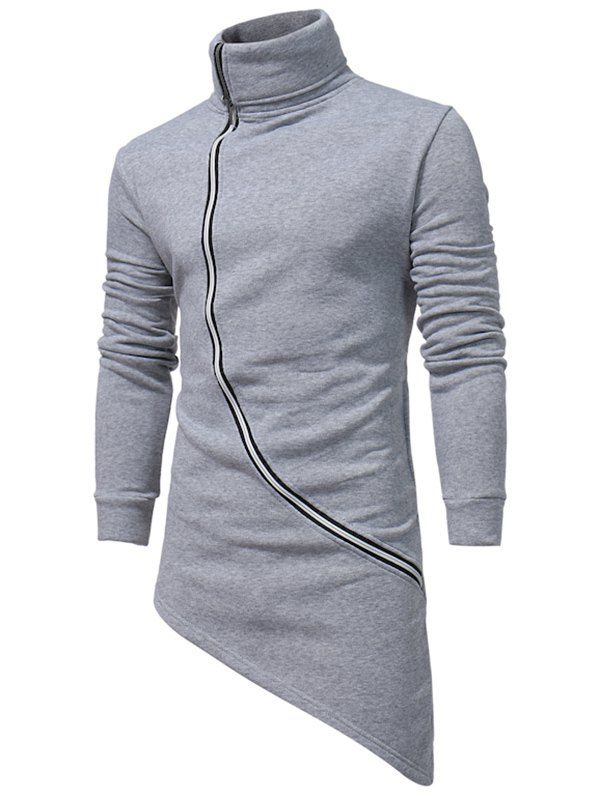 

High Low Zipper Solid Longline Fleece Zipper Sweatshirt, Light gray