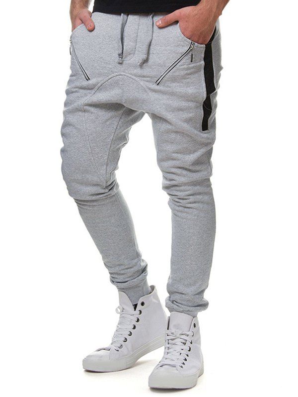 

Zipper Pocket Colorblock Spliced Sport Jogger Pants, Light gray