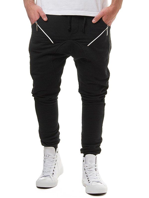 

Zipper Pocket Colorblock Spliced Sport Jogger Pants, Black