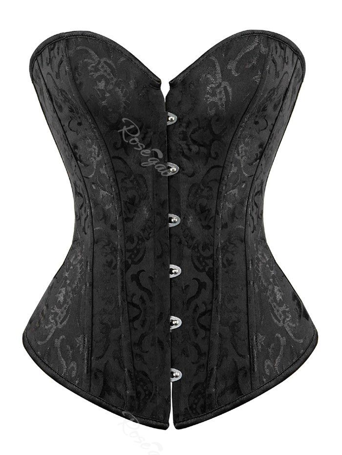 

Plus Size Jacquard Lace Up Corset, Black