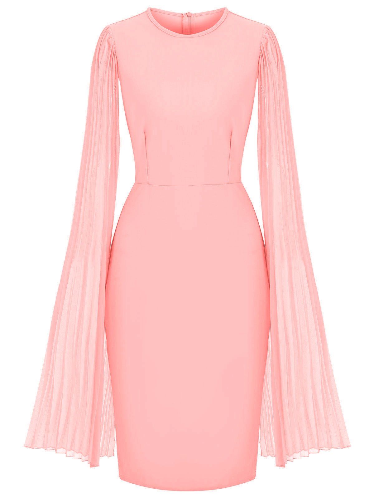 

Pleated Split Sleeves Round Neck Sheath Dress, Pink