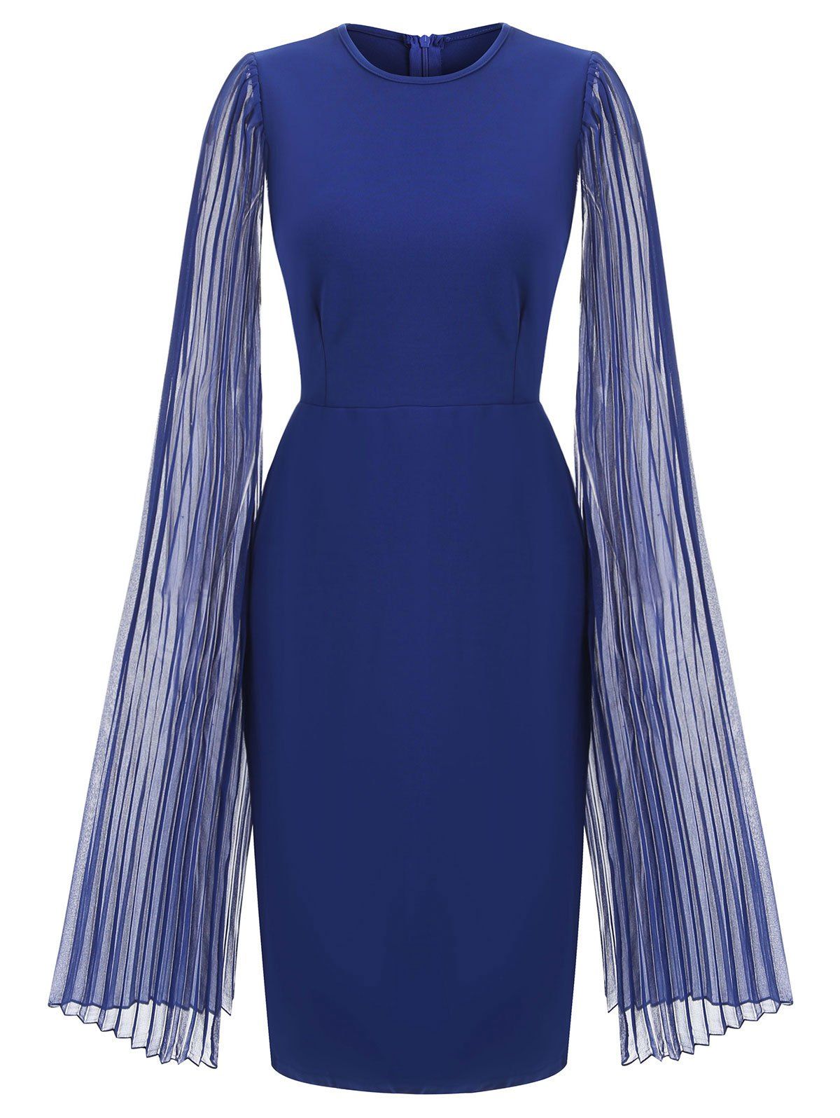 

Pleated Split Sleeves Round Neck Sheath Dress, Blue