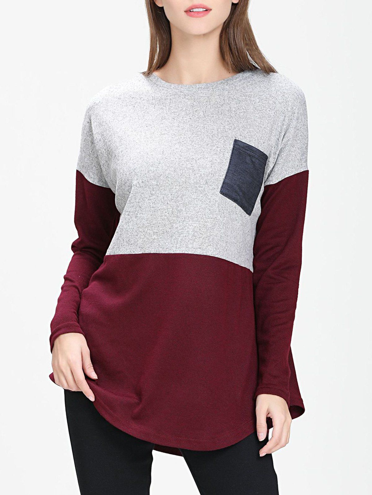 

Front Pocket Colorblock Sweater, Red wine